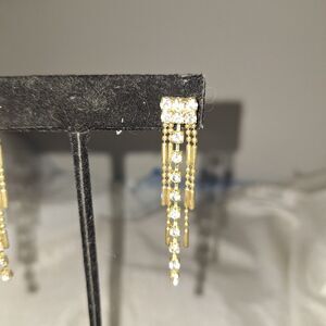 Art Deco Style Women's Vintage Earrings Dangle Drop Gold Tone Rhinestone